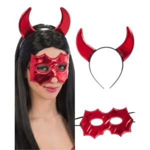 VINCHA DE DIABLITA CON ANTIFAZ