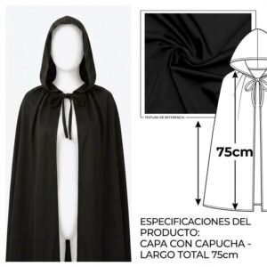 CAPA NEGRA CON CAPUCHA 75CM